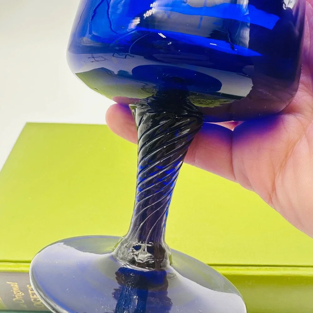 Cobalt Blue Art Glass Vase with Twisted Stem MCM Style 8